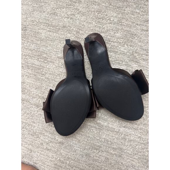 Zara brown satin slide heel sandals size 38 elegant slip on mules - Picture 2 of 3